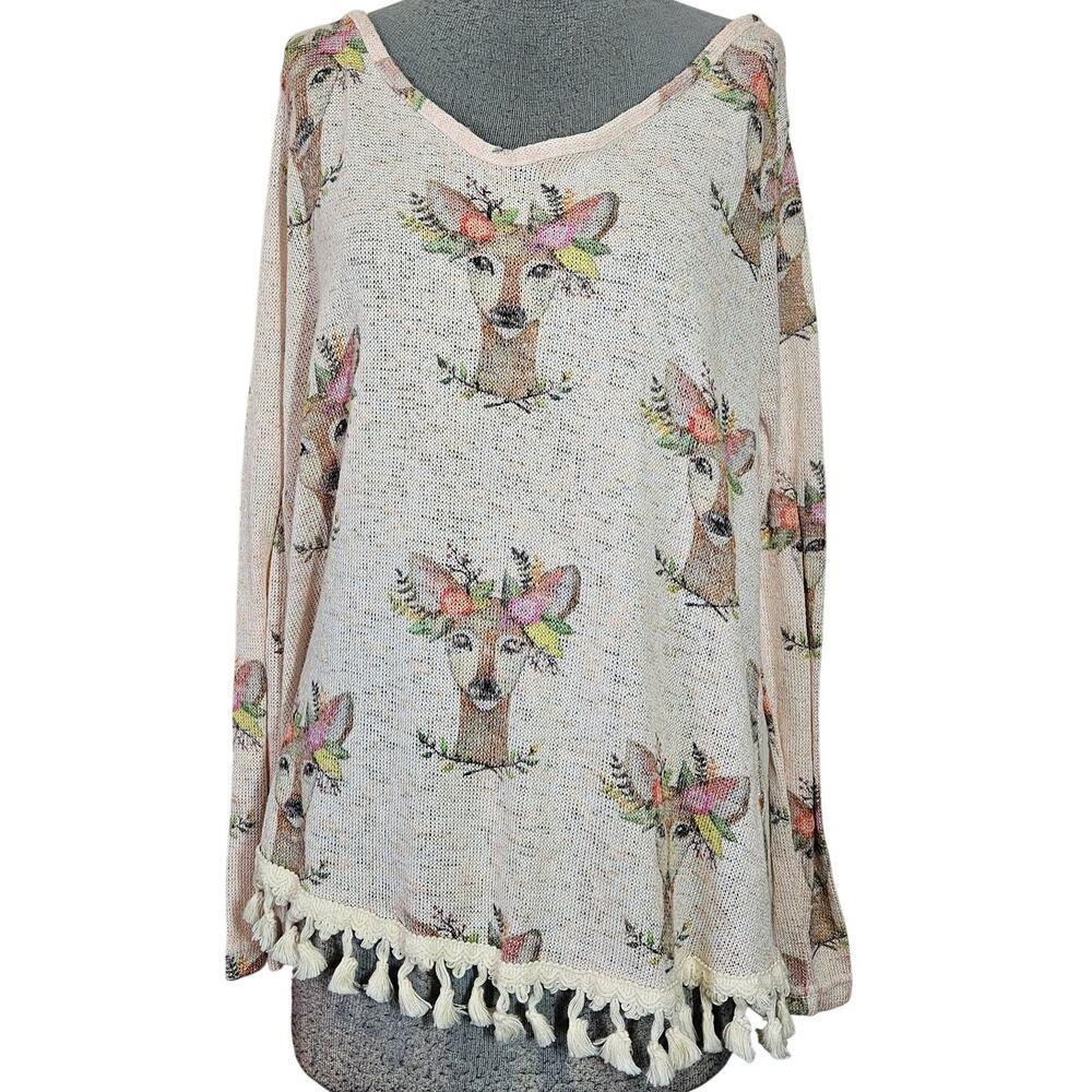 Judith March Lightweight Open Knight Deer Print Sweater Size Small